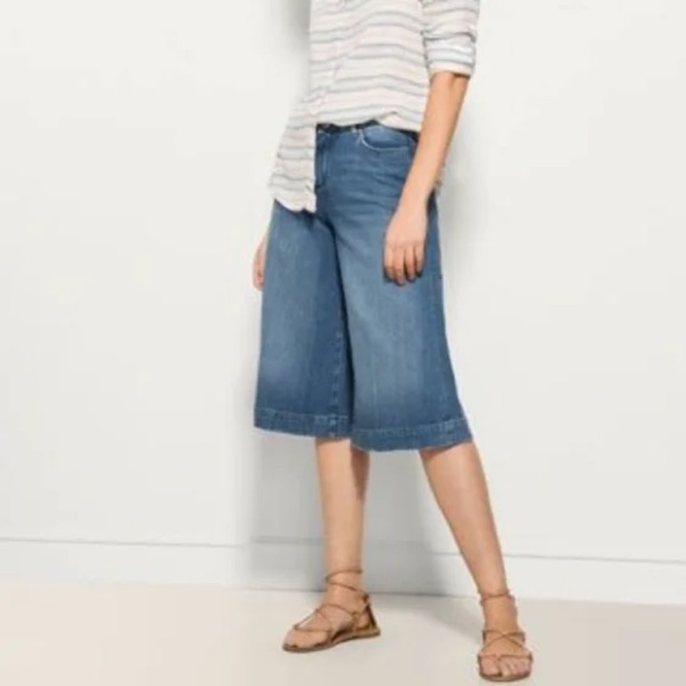 Massimo Dutti High Rise Cropped Length Wide Leg Crop Jeans Culottes